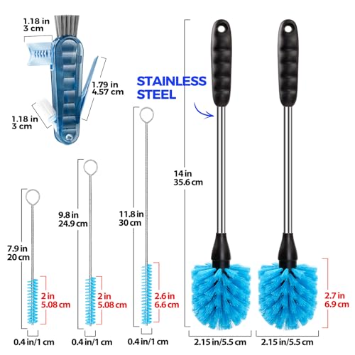 Holikme 6 Pack Bottle Brush 14" Stainless Steel Straw Cleaner Brush,Blue - color: Aqua, size: 6Pack