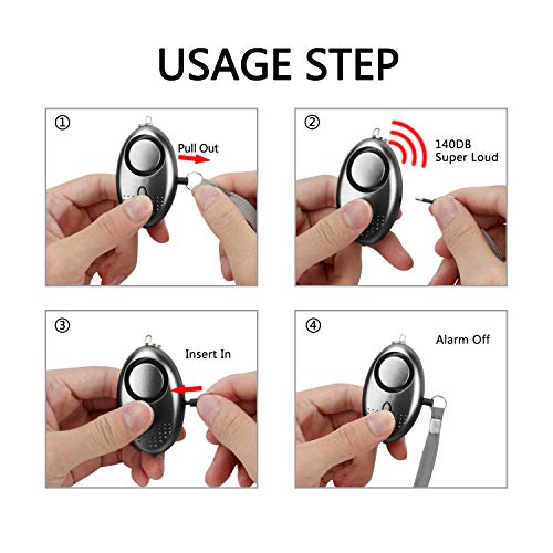 Personal Alarm for Women, 10Pcs 140dB Self Defense Keychain LED Light - color: Black & White
