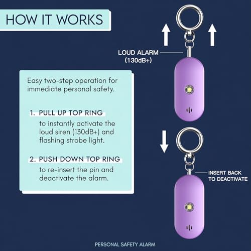 Personal Safety Alarm for Women, 130dB Rechargeable Keychain Alarm with Bluetooth SOS Alerts, Dual Speakers, Strobe Light, Low Battery Reminder, USB-C Emergency Siren for Travel(Purple) - color: Purple