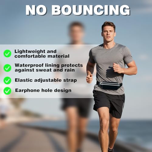 Slim Running Belt Fanny Packs for Women Man,Adjustable WaterProof Running Pouch Waist Bag for Workout Jogging,Elastic Phone Holder for Runner Comes with Reflective Armbands