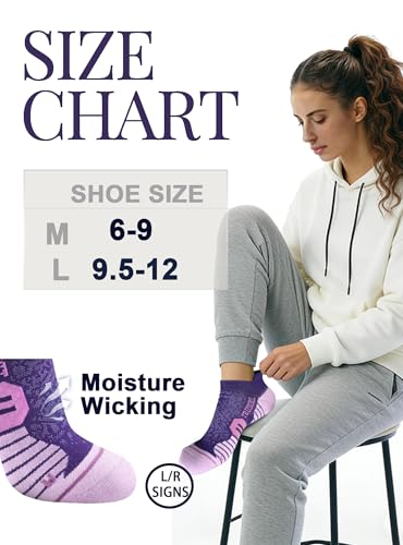 Trusiel Ankle Compression Socks for Women Running Moisture Wicking 5 Pairs - color: Black Purple White, size: 6-9
