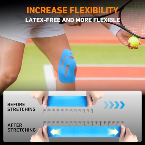 KTQUICK Precut Kinesiology Tape for Knees,24 PCS,20% Stronger Adhesive Blue - color: Blue, size: 24PCS