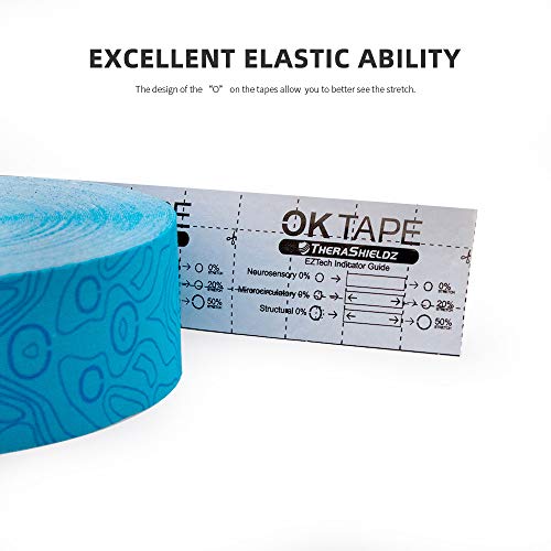 (2in X 103 Feet) OK TAPE PRO Bulk Kinesiology Tape, Original Elastic Latex Free Kinesiology Therapeutic Tape, Free Cut Printed - color: Light Blue