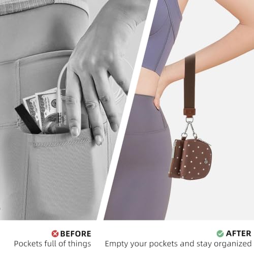 Keychain Wallet Mini Zip Around Wristlet Wallets for Women Detachable Dual Pouch Wristlet Portable Coin Purse Small Wallets (Polka Dot Brown) - color: Polka Dot Brown
