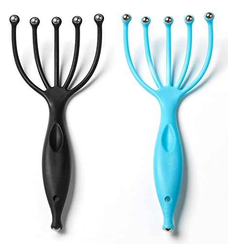 Head Massager,Protable Handheld SPA Scalp Massage Tool for Deep Relaxation & Stress Reduction Wet and Dry in The Office Home SPA (2-Pack) (Black Blue) - color: Black Blue
