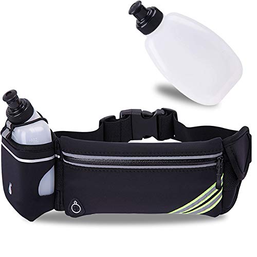 Running Belt with Water Bottle Holder for iPhone 17 16 15 14 13 12 11 Pro Max Xs 16e Xr X Plus Mini/Galaxy,Reflective Phone Belt Bag for Running Women Men Hydration Waist Bag Fanny Pack Pouch