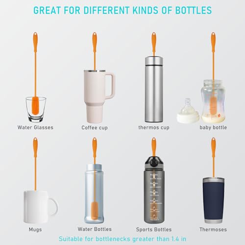 Silicone Bottle Brush, 15.7" Water Bottle Cleaner Brush, Orange - color: Long Orange