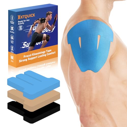 KTQUICK Precut Kinesiology Tape for Shoulders, 12 PCS, 20% Stronger, Blue - color: Blue, size: 12PCS