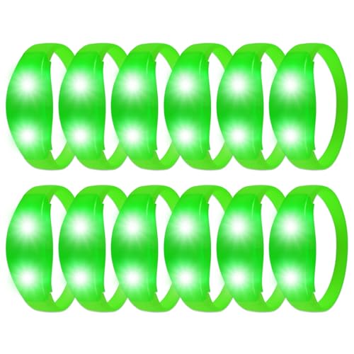 12 Pcs LED Glow Bracelets Sound Activated Flashing Light Up Bracelet for New Years Eve Glow in the Dark Party Supplies Christmas Party Favors Birthday Gift Carnival Concerts Night Events - color: Green