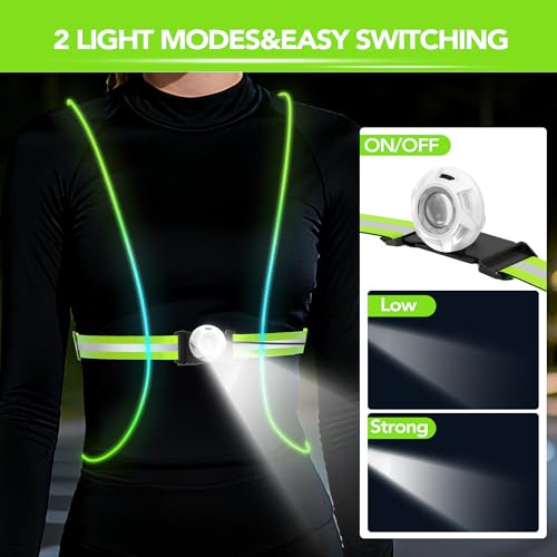 LED Reflective Running Vest Lights for Runners, Running Lights with Front Light, Safety USB Rechargeable Reflective Night Lights For Men/Women Running Walking Cycling, Three Light Modes with 7 Colors