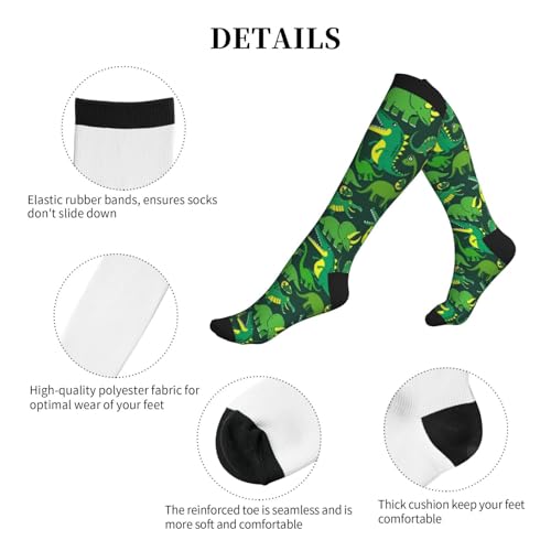 Compression Socks Knee High Circulation Support Socks For Women Men Athletic Running Work Hiking Cycling Travel - color: Dinosaur