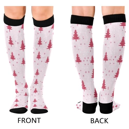 Snowflake Red Christmas Compression Sock for Women Men Funny Support Knee High Socks Running,Nurses,Travel - color: Christmas Pink Tree