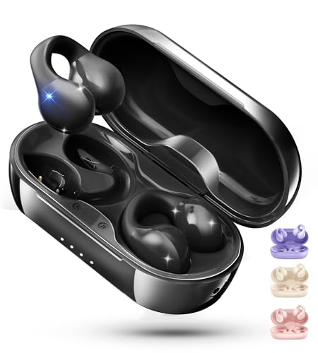 Kinglucky i21 Open Ear Clip On Earbuds Wireless Bluetooth Ear Clip Headphones with Mic,Noise Cancelling, Waterproof IPX4,for Small Ears,Perfect for Running,Sports,Glasses Wearers (Black) - color: Black