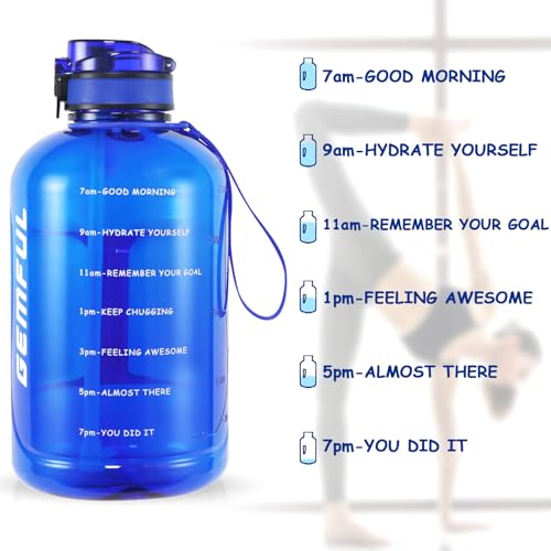 GEMFUL 3L Water Bottle with Straw & Handle BPA-Free Gym Jug (Royal Blue) - color: Royal Blue, size: 3 L