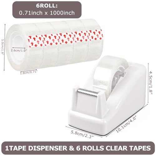 Desktop Tape Dispenser White,Weighted Nonskid Base,Includes 6 Rolls of Tape - color: White (6pcs Tape)