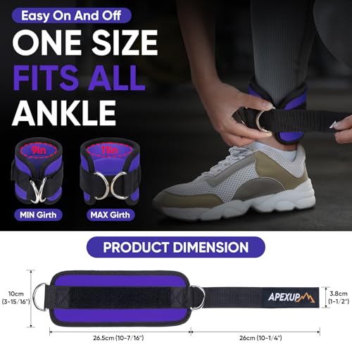 APEXUP Ankle Strap for Cable Machine, Ankle Resistance Bands, Cable Kick Back Ankle Straps for Gym, Glute Workouts, Leg Extensions, Adjustable Straps with Neoprene Padding - color: Purple, style: Pair
