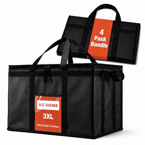 NZ home Insulated Food Delivery Bag, Grocery Cooler & Catering Tote - color: Black, size: 3XL