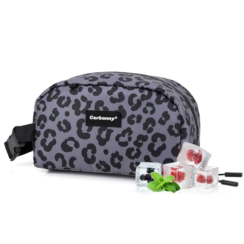 Cerbonny Small Cooler Bag,Freezable Lunch Bag,Built-in ice pack - color: Gray-Leopard Print