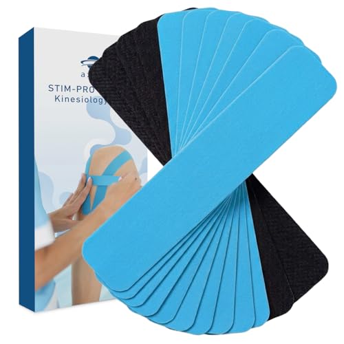 axion Kinesiology Tapes PRECUT Black Beige | 50 Pre-Cut Sport Tape Strips 10x2 in | Waterproof • Skin-Friendly • Elastic | Kinesiology Tapes Ideal for Sports - color: 06) 50 Strips Black/Blue