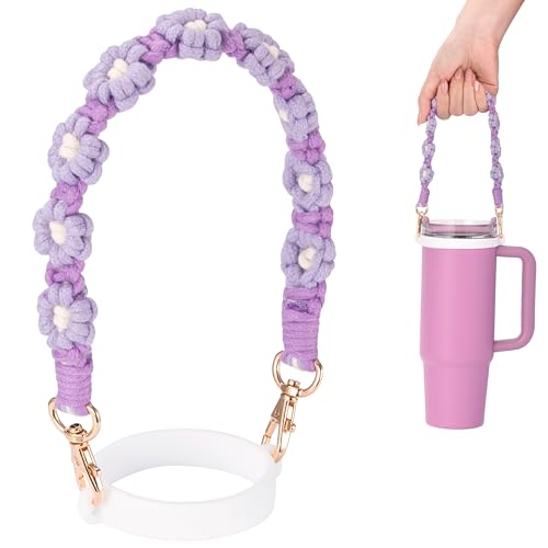 Water Bottle Handle Strap Compatible with Owala & Stanley Cups - color: Flower Purple