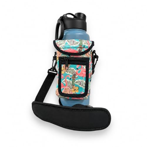 Drink Handlers Drink Carrier with Pocket Purse - Versatile Water Bottle Holder with Strap -Velcro Strap Fits Around 30-40oz Tumblers - Hawaiian Flamingo - color: Hawaiian Flamingo
