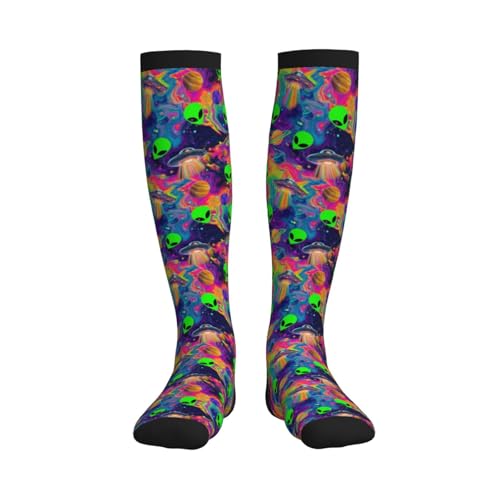Compression Socks Women Knee High Support Circulation Stockings for Running Cycling Flying - color: Alien