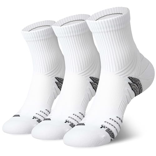 Hylaea Mens Quarter Running Socks for Athletic with Cushion Wicking Coolmax - color: White 3 Pairs, size: Small