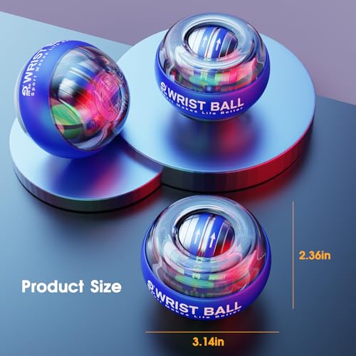 JIN BD Auto Start Wrist Ball，Gyro Ball Trainer，Wrist Exerciser，Gyroscopic - color: Blue (Colorful Light)