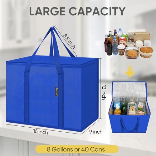 BALEINE Insulated Reusable Grocery Bags with Zippered Top, Large Cooler Bag - color: Midnight Blue, size: 1 Pack