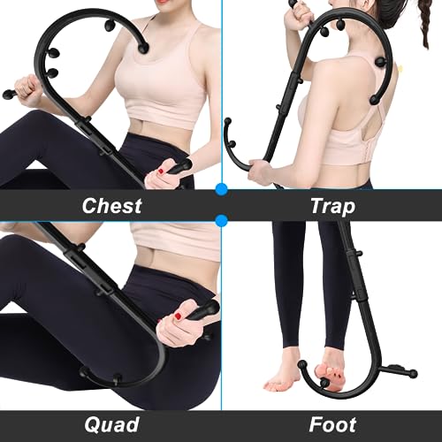 Back Massager Stick, Trigger Point Massage Tool, Massage Cane with Dual Hook Design, Muscle Knot Remover, Pressure Point Massage Tool, Deep Tissue Massage Hook for Neck, Shoulders & Back Muscle Hook