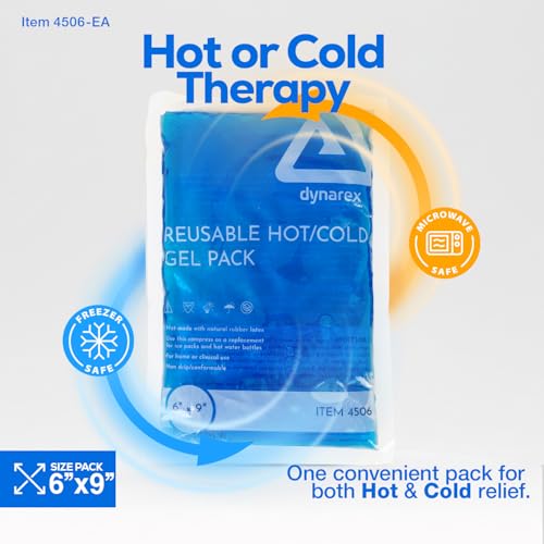 Dynarex Reusable Hot and Cold Gel Packs - 6" x 9" - Multi Purpose Compress for Injuries - Easy to Microwave or Freeze - First Aid, Sports, Home Use - 1 Count