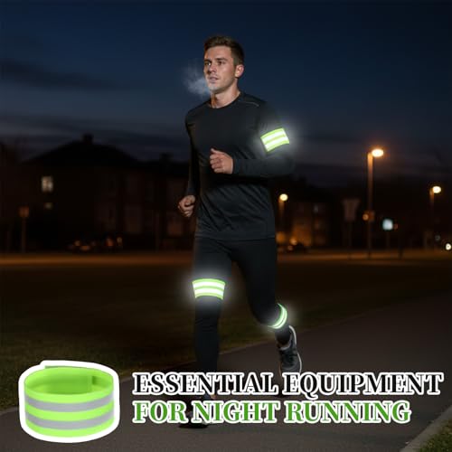 6 Pcs of High Visibility Reflective Bands Wristbands, Reflective Running Gear Adjustable Elastic Reflectives Arm Band, Safety Straps for Night Running, Cycling,Walking
