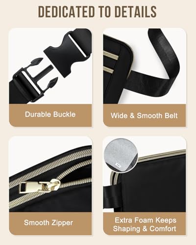 Capolo Fanny Packs for Women 4 Zip Pocket Crossbody Belt Bag Waist Bags - color: Black, size: Medium
