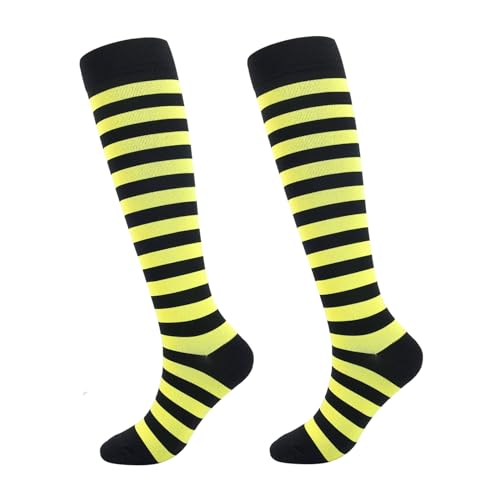 Junely Compression Socks for Women Knee High Striped Polka Dot Stockings - color: A3-black and Yellow