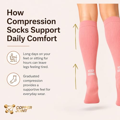 CopperJoint Compression Socks for Women & Men, Pink, Medium, 2 Pairs - color: Pink, size: Medium