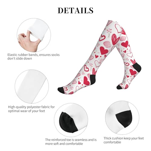 Compression Socks Knee High Support Stockings Women Men - color: Red Hearts