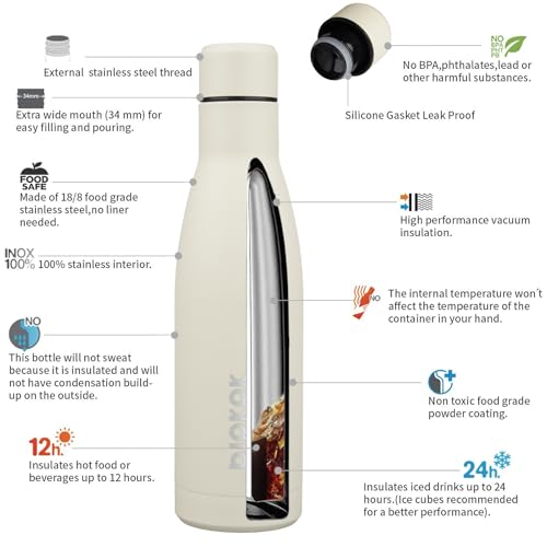 BJPKPK 17oz Skinny Insulated Water Bottle, Stainless Steel Flask - color: Beige, size: 17 Ounces