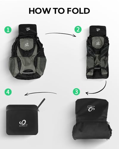 WATERFLY Lightweight Packable Hiking Backpack, 30L Day Pack - color: Black & Grey