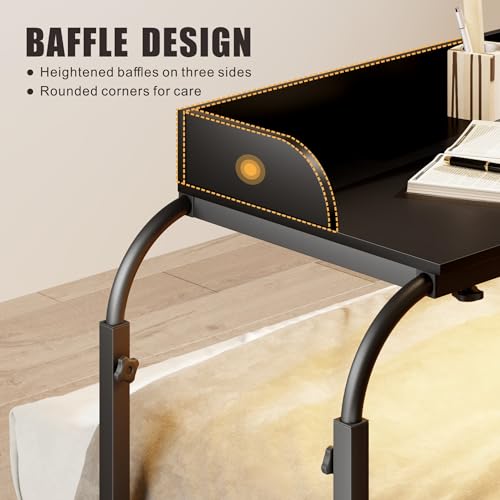 HWB Bed Table Desk with Wheels & Adjustable Height, LED Lights - color: Carbon Black