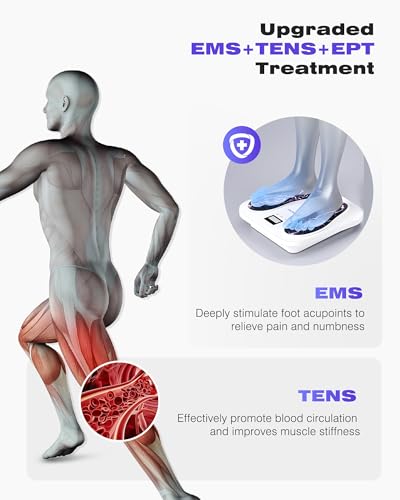 KINGJOY Foot Massager for Neuropathy, Rechargeable EMS TENS Foot Stimulator with 10 Modes 20 Intensities for Circulation Plantar Fasciitis & Swelling Pain Relief, Gifts for Women Men-White