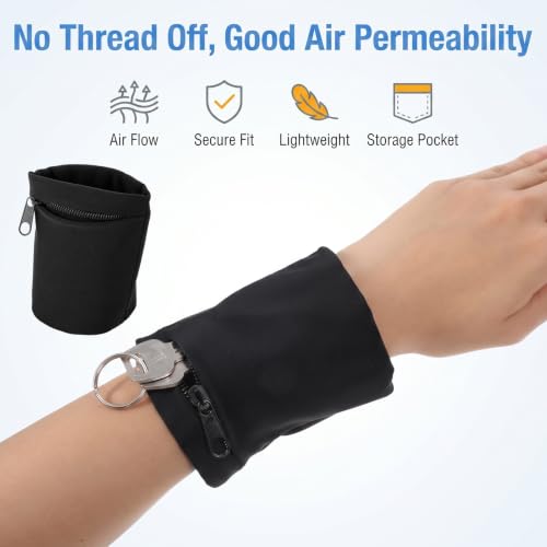 2Pcs Black Zipper Wrist Wallet, Wristband Pouch Key Card Holder