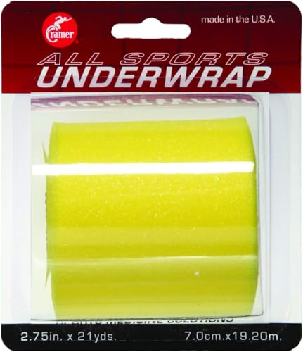 Cramer Tape Underwrap, Single Roll, Brite Yellow, Non-Latex Pre Wrap to Protect Skin from Irritation and Discomfort Caused by Athletic Tape, Tearable Sports Wrap, Non-Adhesive, 2.75" x 21 Yards - color: Bright Yellow