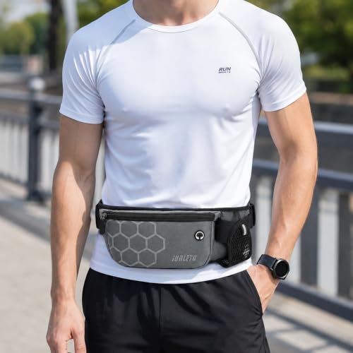 Running Waist Bag with Water Bottle Holder, Sports Belt Bag for Phone, Keys and Hiking Fitness Outdoor Travel (Grey) - color: Grey
