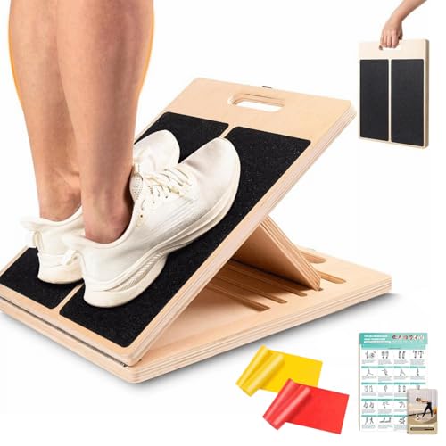Professional Wooden Slant Board for Calf Stretching, Portable & 360° Balance Board, Adjustable 5–6 Angle Calf Stretcher with Carry Handle, Non-Slip 300LBS Physical Therapy Board for Knees