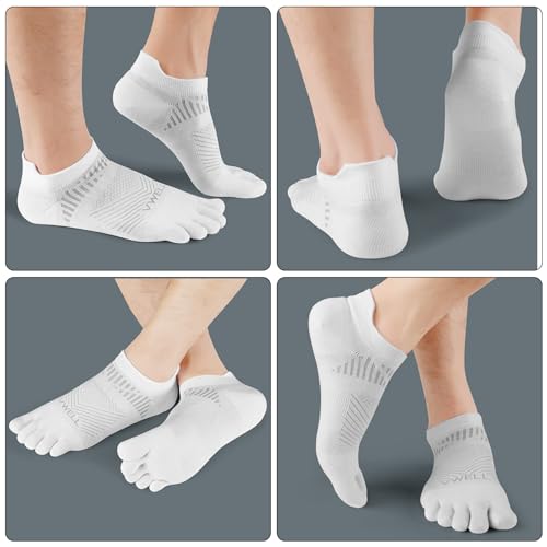VWELL Toe Socks for Men Women COOLMAX Athletic Running Ankle Socks (3Pairs) - color: White, size: Medium