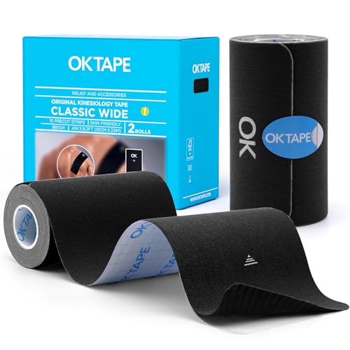 OK TAPE Extra Wide Kinesiology Tape for Shoulder, Back, Precut Strips - color: Black, size: 2 Rolls