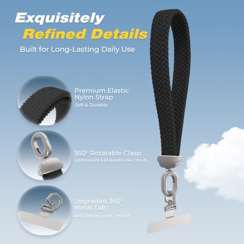Stretchy Phone Wrist Strap, with 360° Rotatable Metal Tab - color: Black