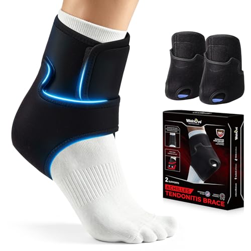 Welnove Achilles Tendonitis & Ankle Brace – Heel Lock Support for Ankle Dorsiflexion Relief, Adjustable Achilles Tendon Support Compression Pad for Men Women Heel Protectors (1 Pair, Size L, Black) - size: Large - Women 8-12|Men 7-11