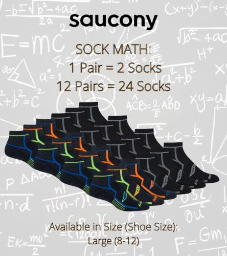 Saucony Men's RunDry Bolt Performance Quarter Socks, Available in L-XL (6, 12 Pairs) - color: Grey (12 Pairs), size: Large