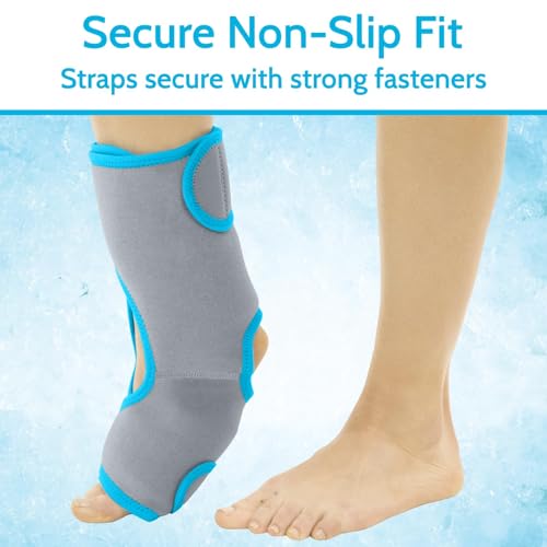 Vive Ankle Ice Pack Wrap - Foot Cold/Hot Compression Brace - Adjustable